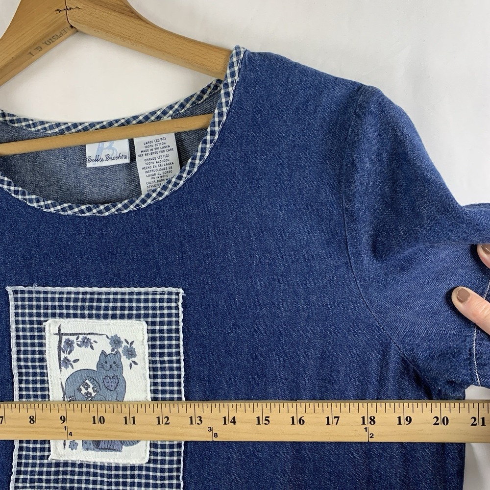 Vintage 90s Womens Cat Denim Tie Back Maxi Dress Sz L Cottage Country Homestead - Picture 8 of 14